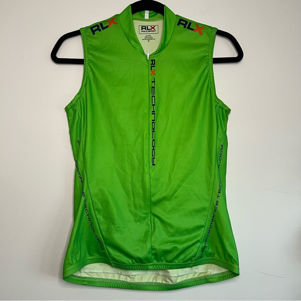 RLX Polo Sport Cycling Jersey M Green Sleeveless Tech Pockets‎ USA Made